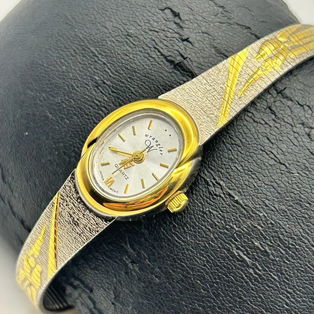 Wrangler V377 Two Tone Floral Engravings Women’s Quartz Watch New Battery